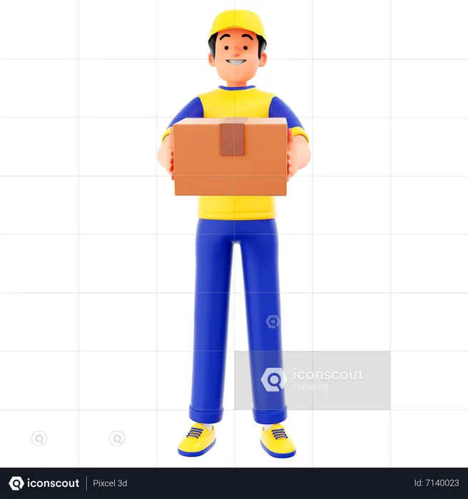 Courier Man Holding Cardboard Box  3D Illustration