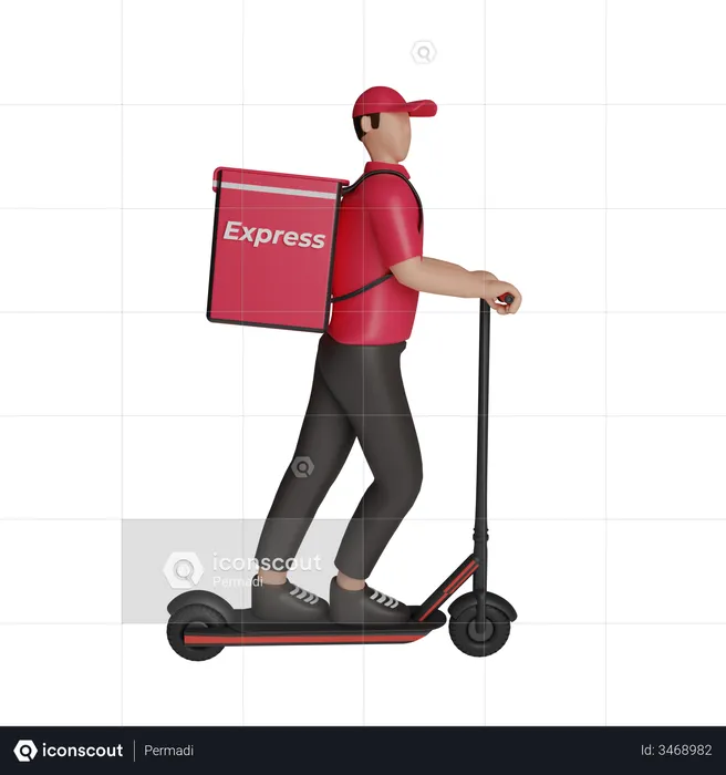 Courier on kick scooter  3D Illustration