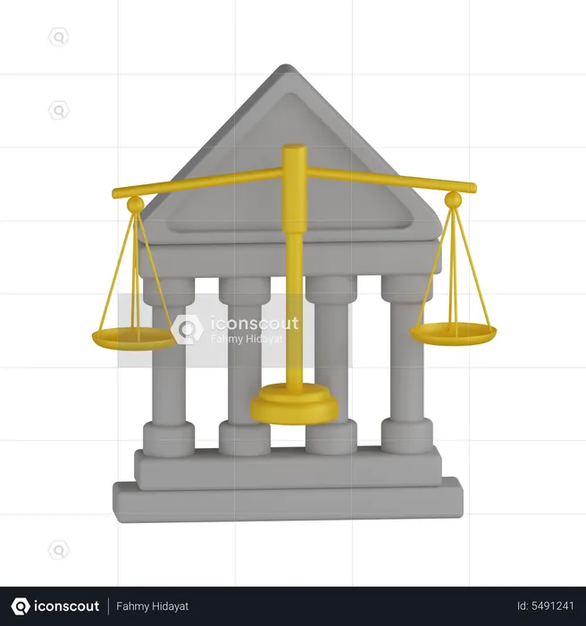Court Building With Justice Scale  3D Icon