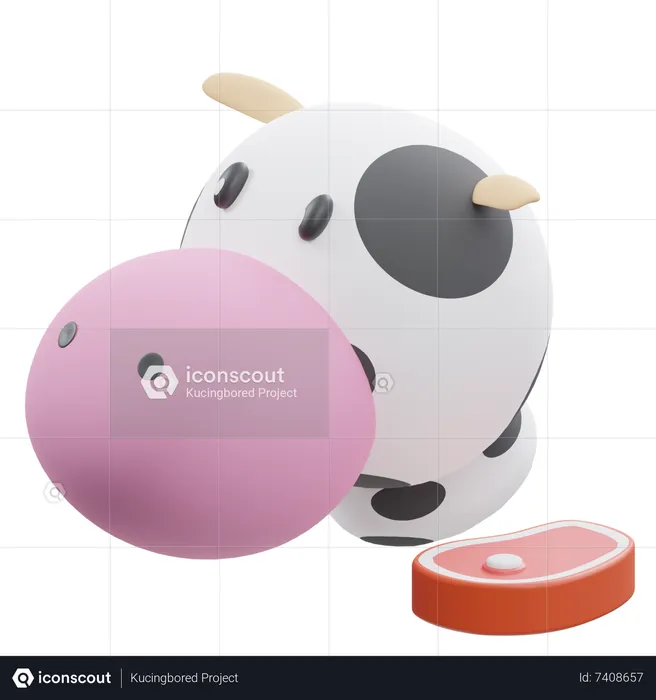 Cow And Meat  3D Icon