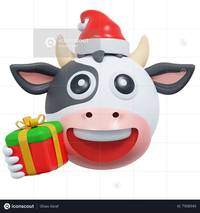 Cow Celebrating Christmas Emoji 3D Icon