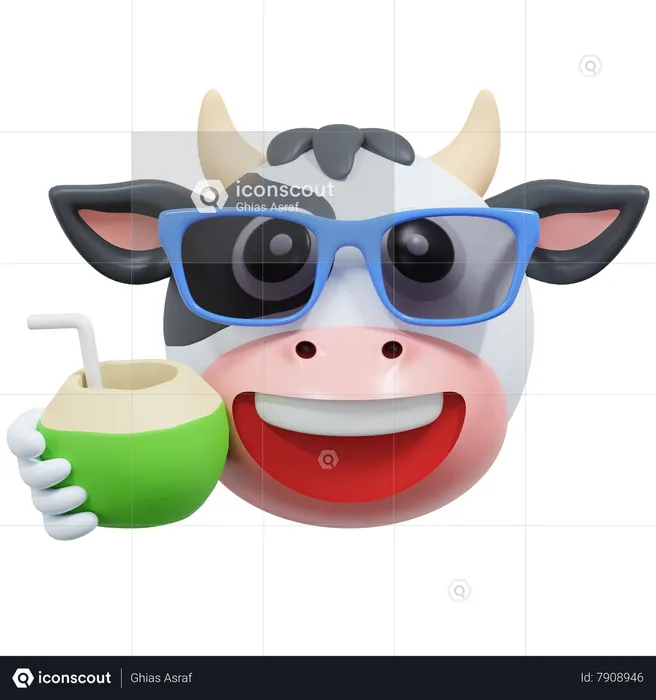 Cow Drink Coconut Emoji 3D Icon
