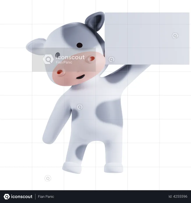 Cow Holding Placard  3D Illustration