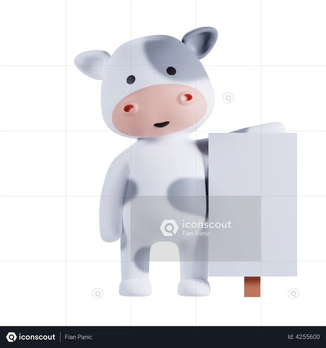Cow Holding Placard Board  3D Illustration