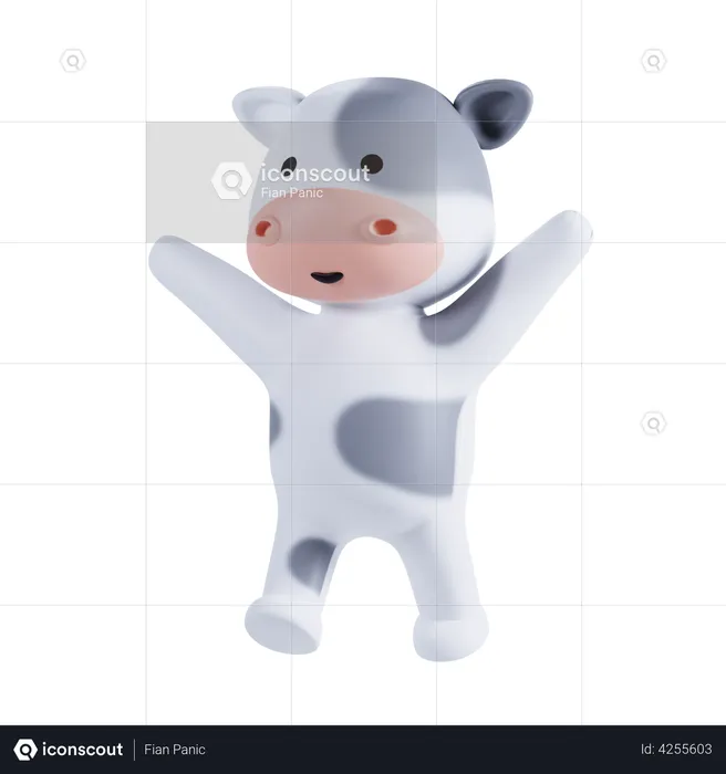 Cow Waving Hands  3D Illustration