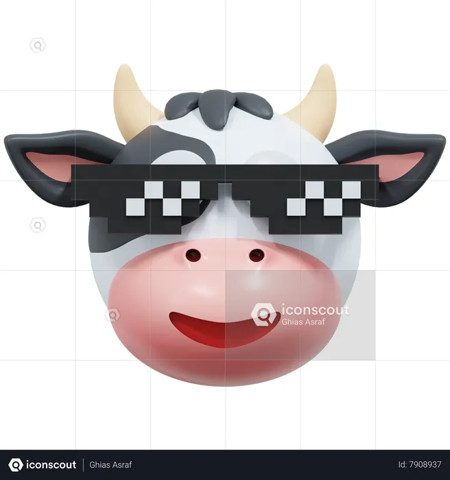 Cow Wearing Pixel Glasses Emoji 3D Icon