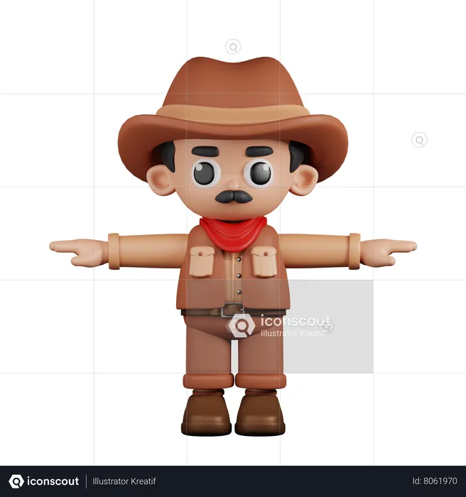 Cowboy en pose en T  3D Illustration