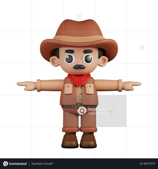 Cowboy In T Pose  3D Illustration