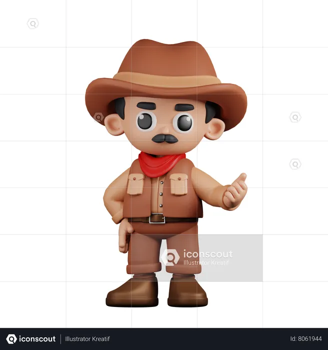 Cowboy Pointing Next  3D Illustration