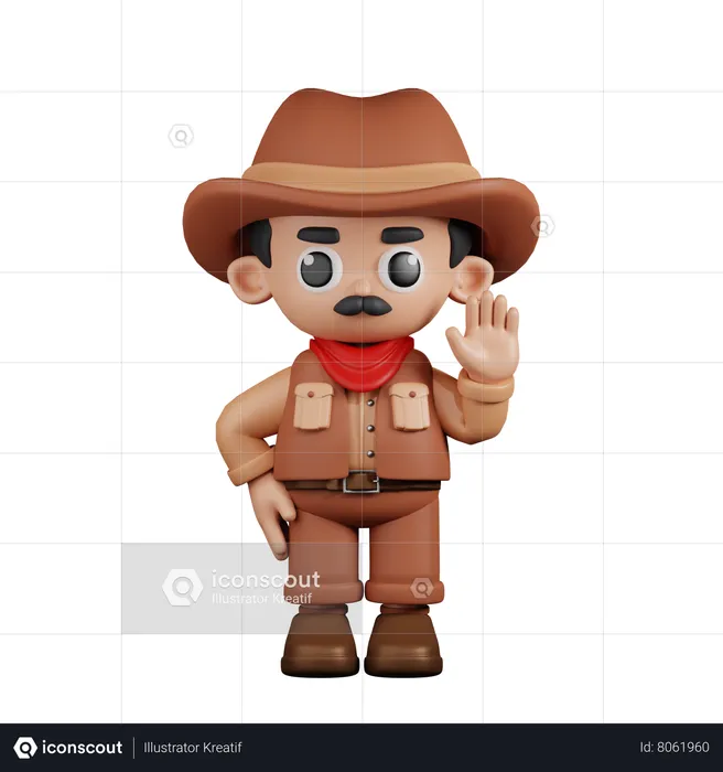 Cowboy With Hands Up  3D Illustration