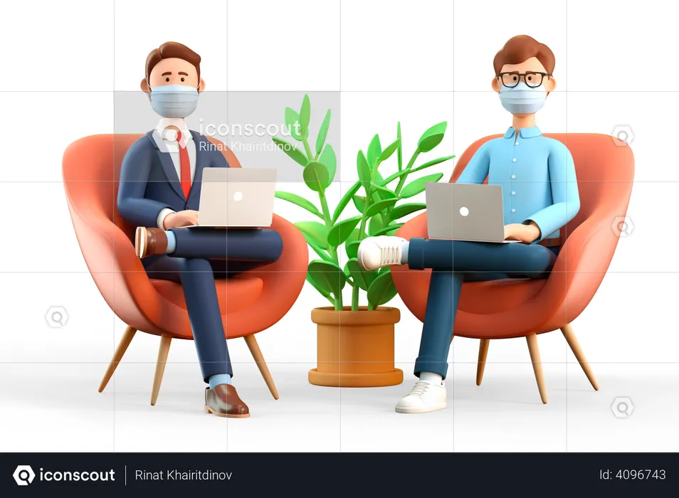 Coworkers doing office work in covid time  3D Illustration