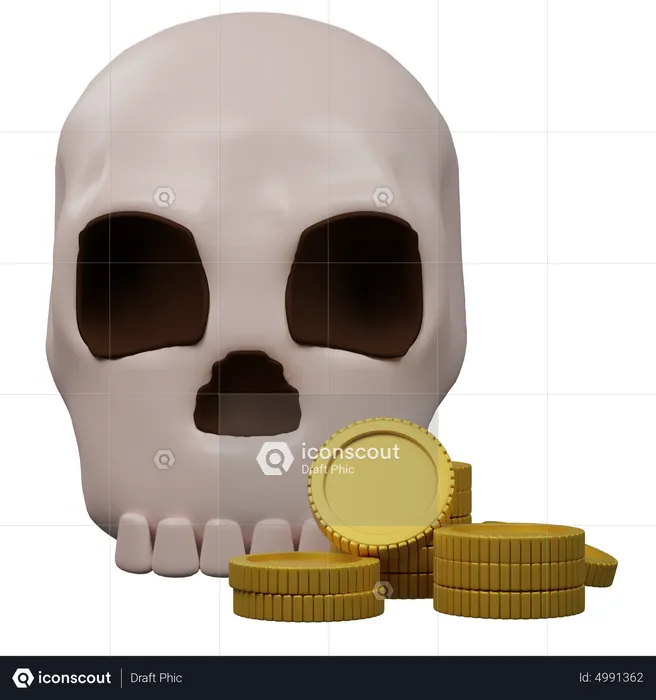 Crâne avec des pièces de monnaie  3D Icon