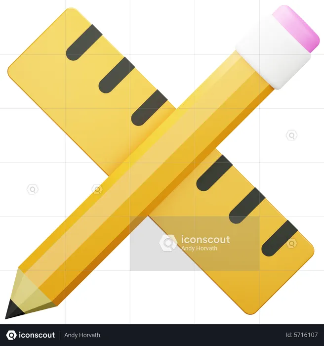 Crayon et règle  3D Icon