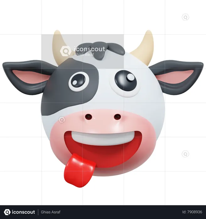 Crazy Smile Cow Emoji 3D Icon
