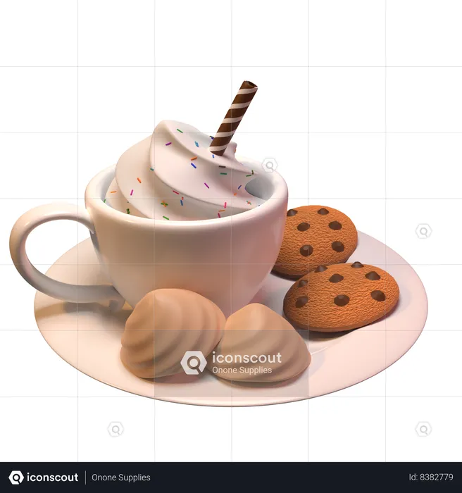 Cream Coffee And Cookies  3D Icon