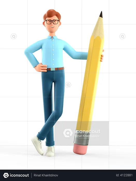 Creative man holding big pencil  3D Illustration