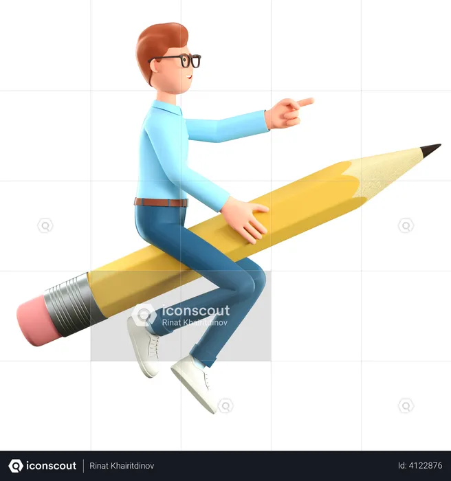 Creative man sitting on pencil  3D Illustration