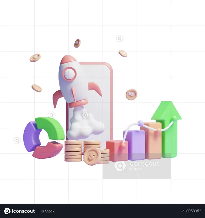 Crecimiento de startups en línea  3D Icon