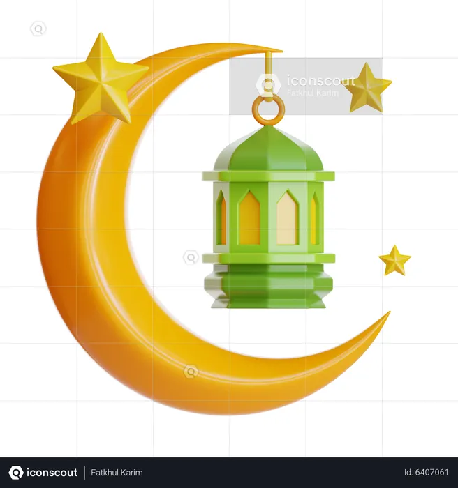Crescent With Lantern  3D Icon