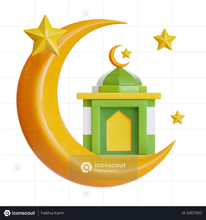 Crescent Moon With Mosque  3D Icon