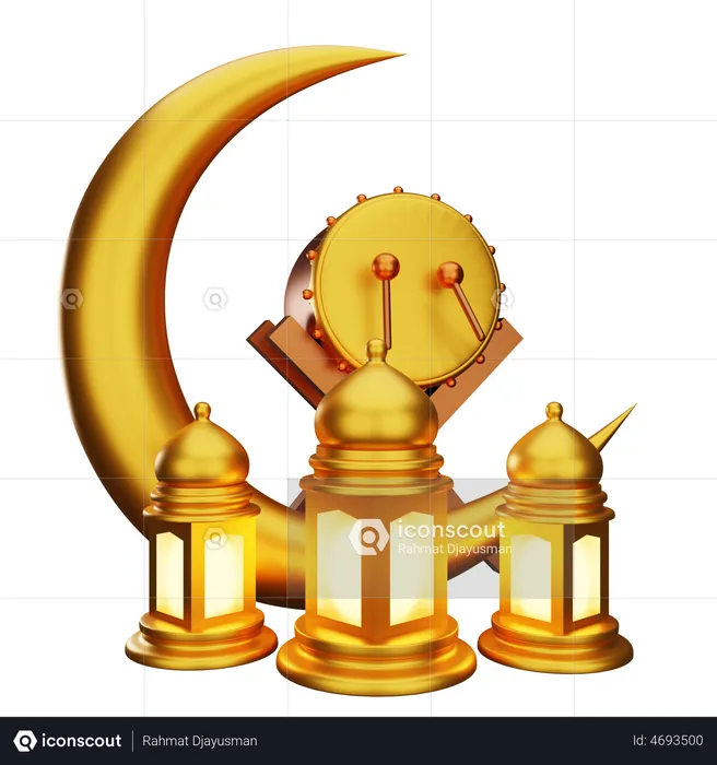 Crescent And Lantern  3D Illustration