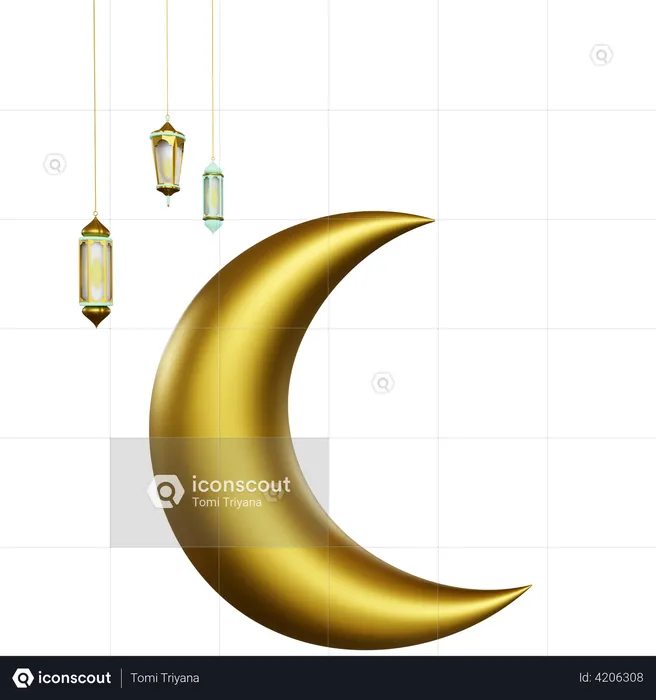 Crescent And Lantern  3D Illustration