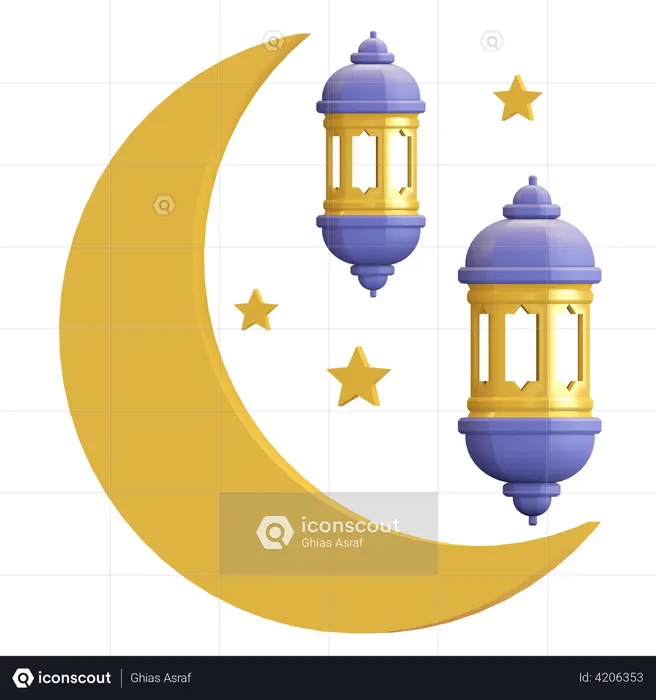 Crescent And Lantern  3D Illustration