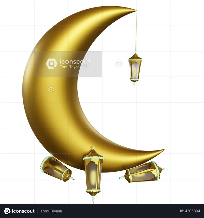Crescent And Lantern  3D Illustration