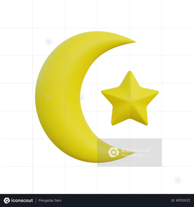 Crescent And Star  3D Icon