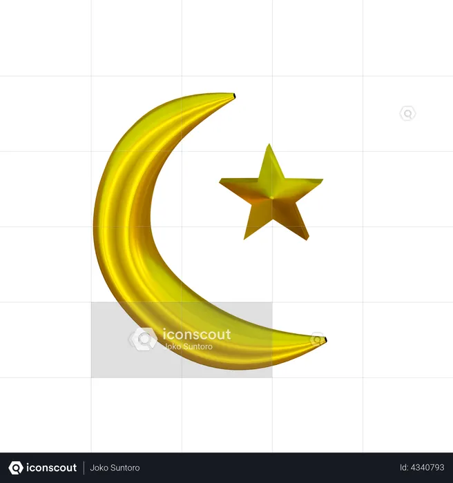 Crescent And Star  3D Illustration