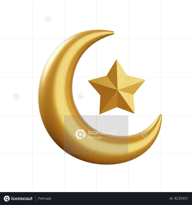 Crescent and Star  3D Illustration