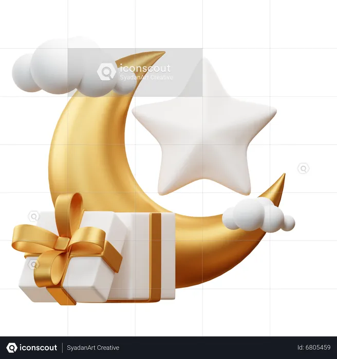 Crescent Moon And Gifts  3D Illustration