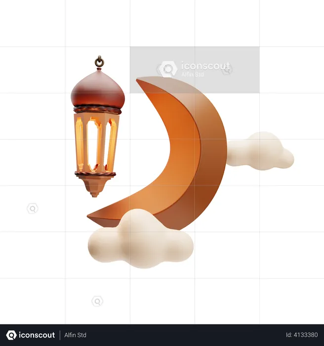 Crescent moon and lamp  3D Illustration
