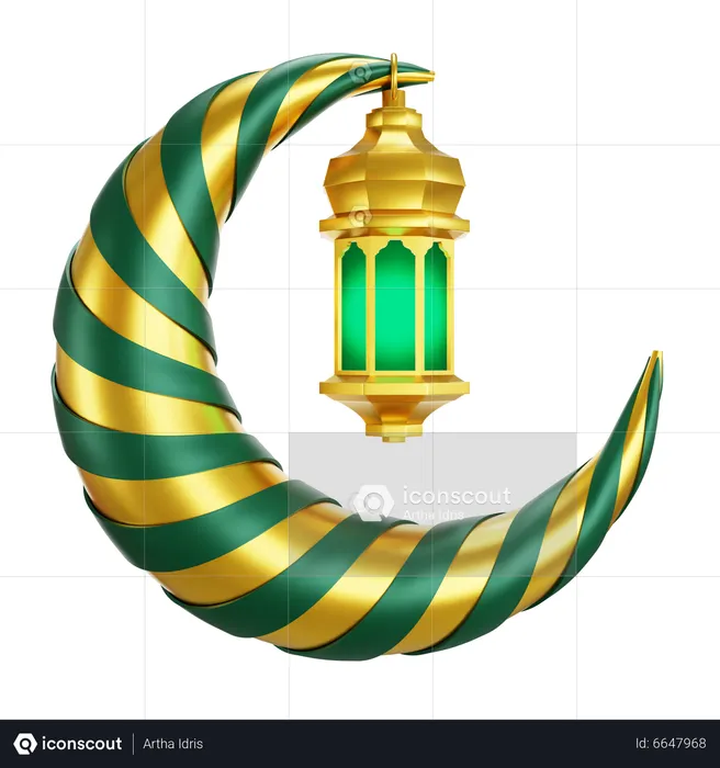 Crescent Moon And Lantern  3D Icon