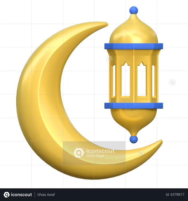 Crescent Moon And Lantern  3D Icon