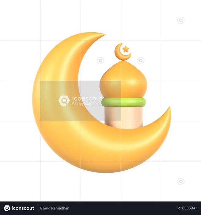 Crescent Moon and Mosque  3D Icon