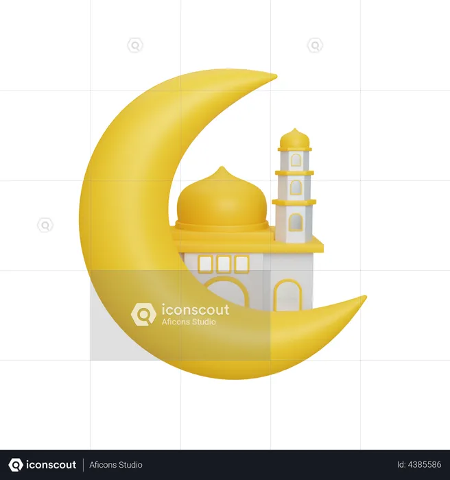 Crescent moon and mosque  3D Illustration