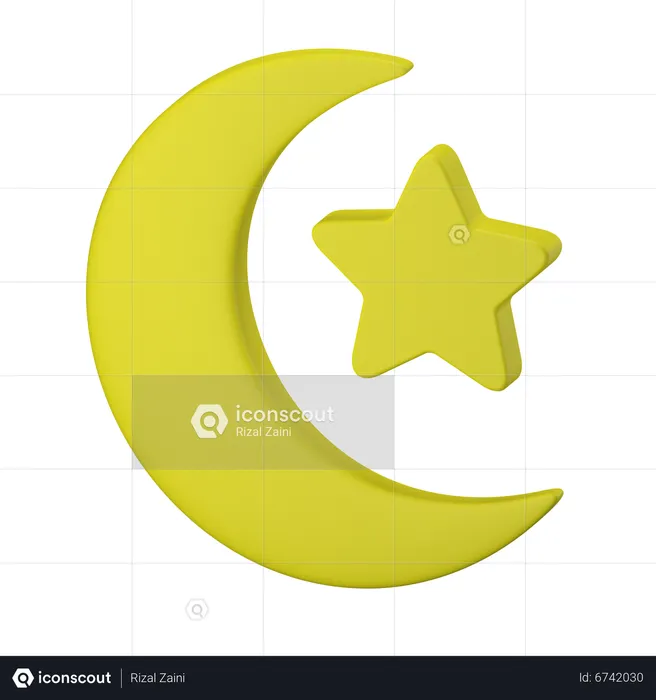 Crescent Moon And Star  3D Icon