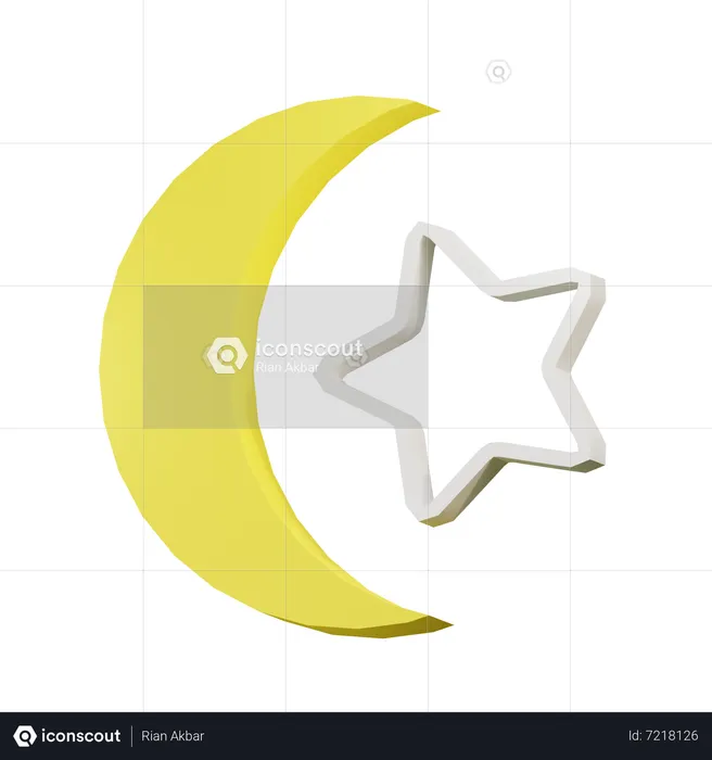 Crescent Moon And Star  3D Icon