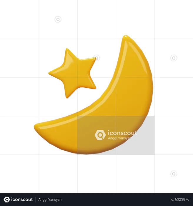 Crescent Moon And Star  3D Icon