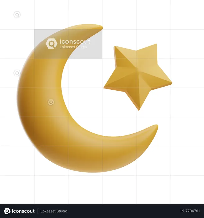 Crescent Moon And Star  3D Icon