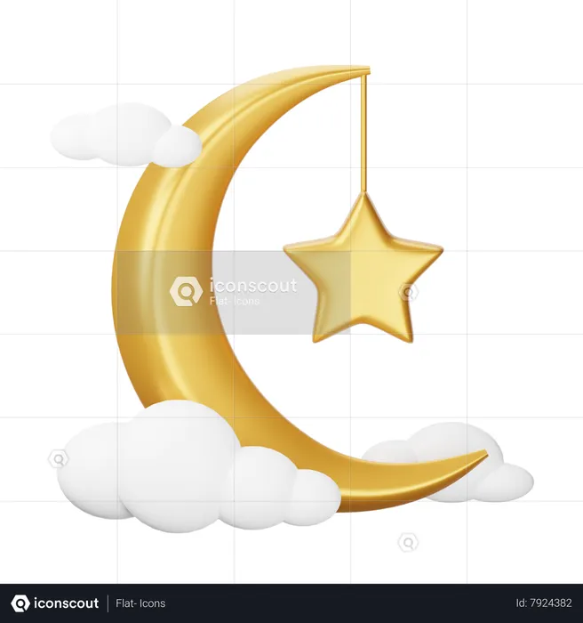 Crescent Moon And Star  3D Icon