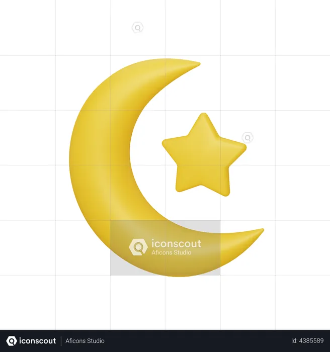 Crescent moon and star  3D Illustration