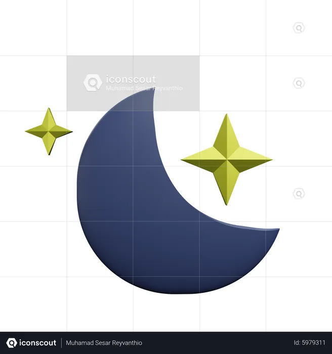 Crescent moon and star  3D Icon