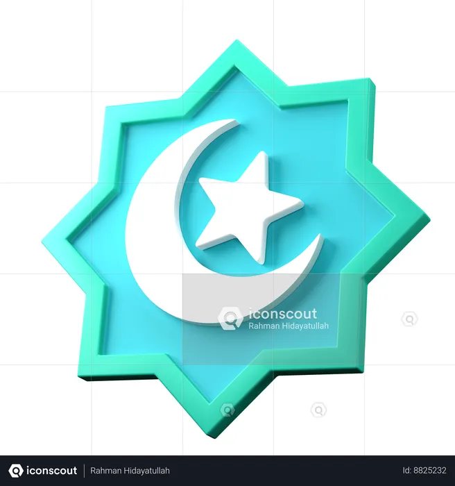 Crescent Moon and Star Badge  3D Icon