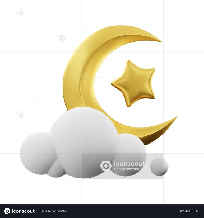 Crescent moon cloud  3D Illustration