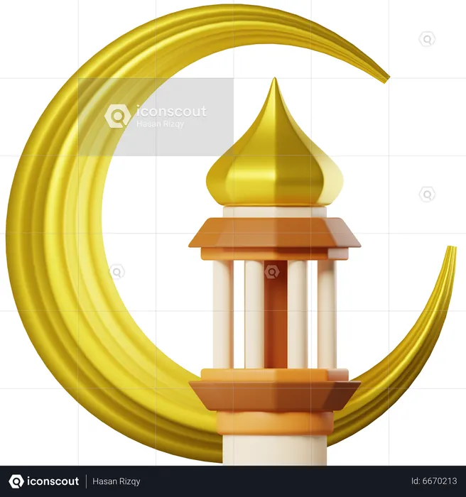 Crescent Moon Mosque Tower  3D Icon