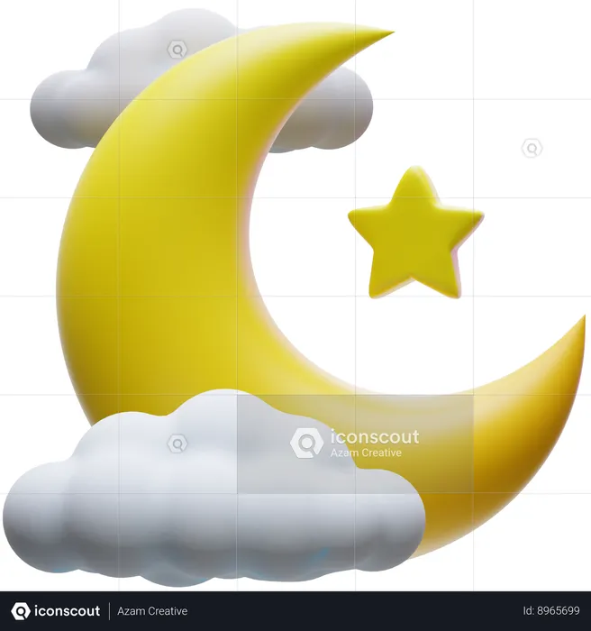 Crescent Moon Star  3D Icon