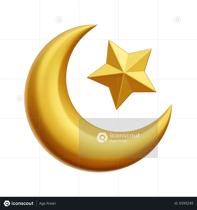 Crescent Moon Star  3D Icon