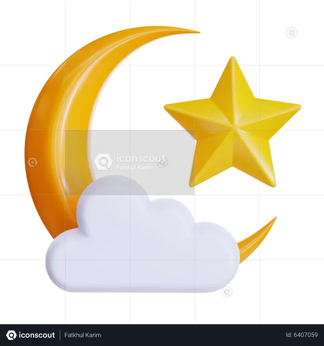 Crescent Moon With Cloud  3D Icon